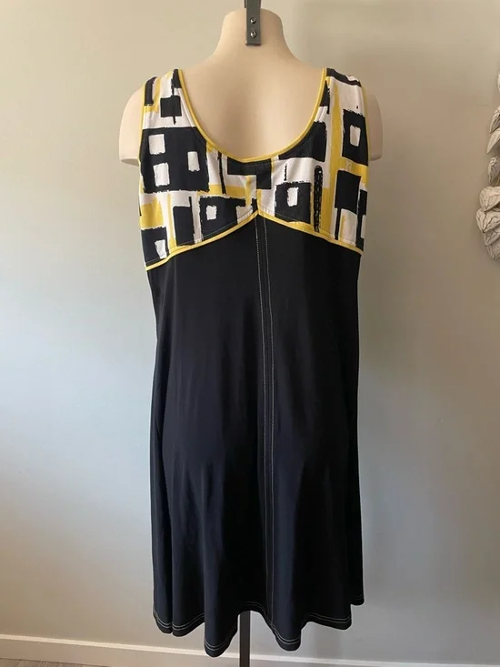 90s Y2K Joseph Ribkoff Front Button Sleeveless Midi Dress Mod Colorblock Size 16 - Picture 2 of 6